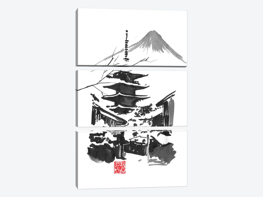 Fuji San And Temple by Péchane 3-piece Canvas Art