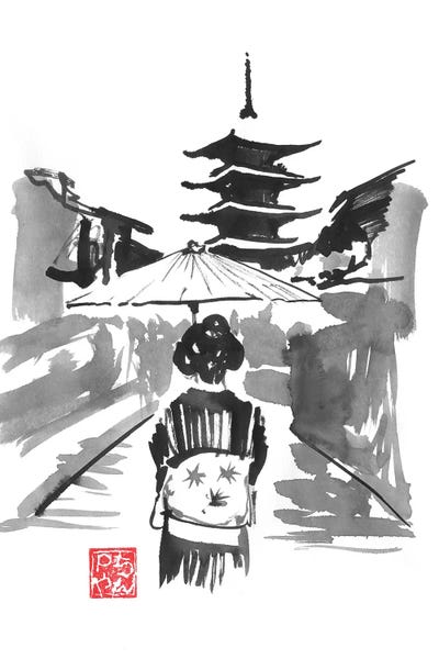 Geisha And Pagode by Péchane canvas print