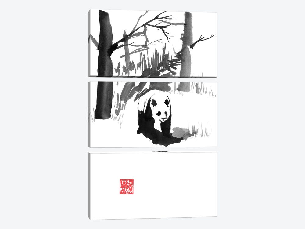 Panda In The Forest by Péchane 3-piece Canvas Wall Art