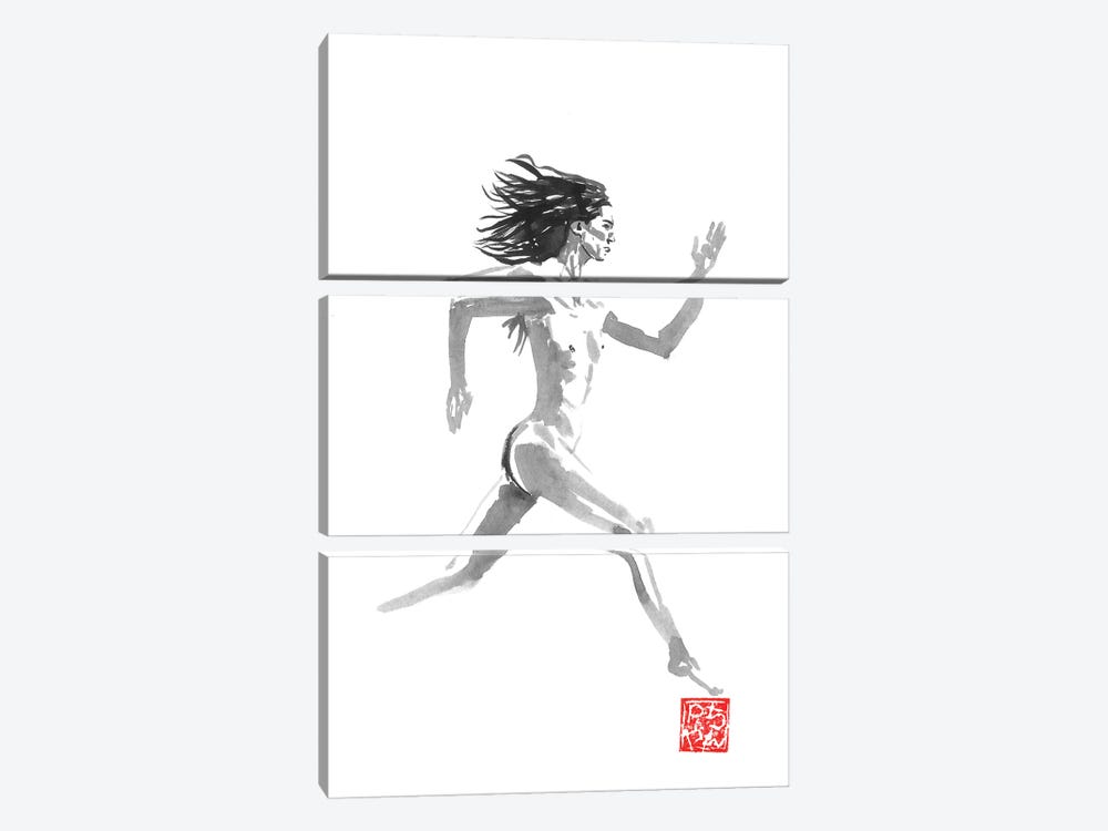 Running Nude by Péchane 3-piece Canvas Art Print