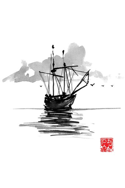 Black & White & Red: Boat by Péchane