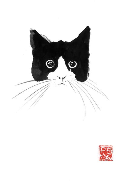 Black & White Drawings & Illustrations: Cat Head by Péchane