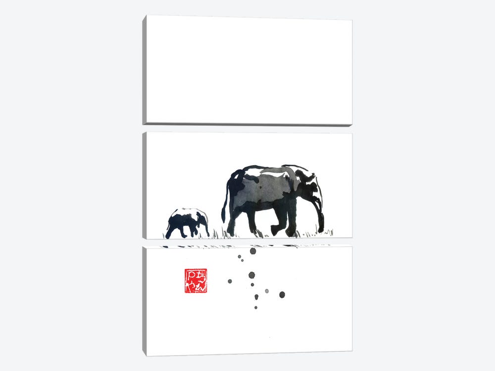 Elephant Family by Péchane 3-piece Canvas Art Print
