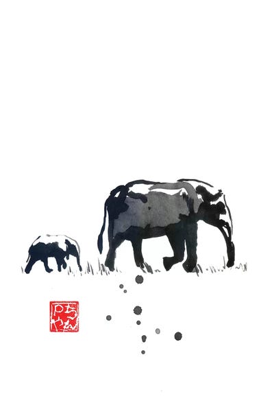 Black & White Drawings & Illustrations: Elephant Family by Péchane