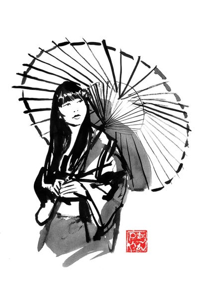 Black & White Drawings & Illustrations: Umbrella's Geisha by Péchane