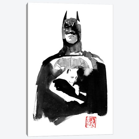 Batman With His Cat Canvas Print #PCN325} by Péchane Art Print