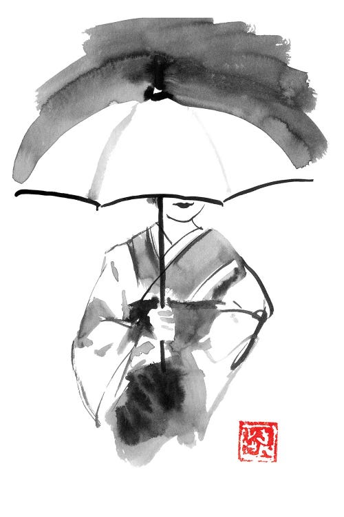 Geisha And White Umbrella