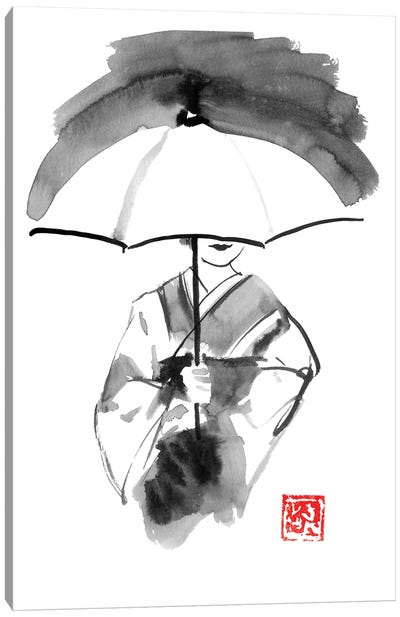 Geisha And White Umbrella Canvas Art Print - Geisha