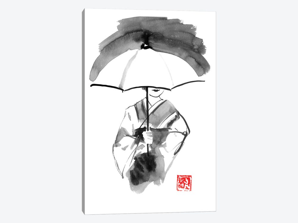 Geisha And White Umbrella by Péchane 1-piece Canvas Wall Art