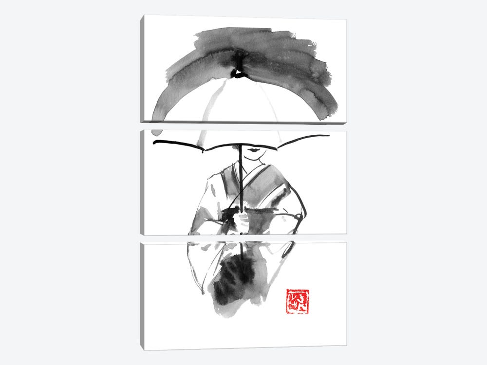 Geisha And White Umbrella 3-piece Canvas Art