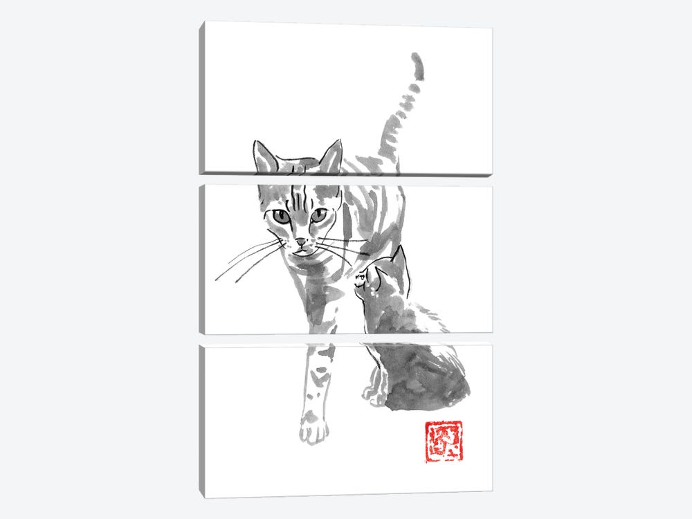 Cat And Mom by Péchane 3-piece Canvas Print