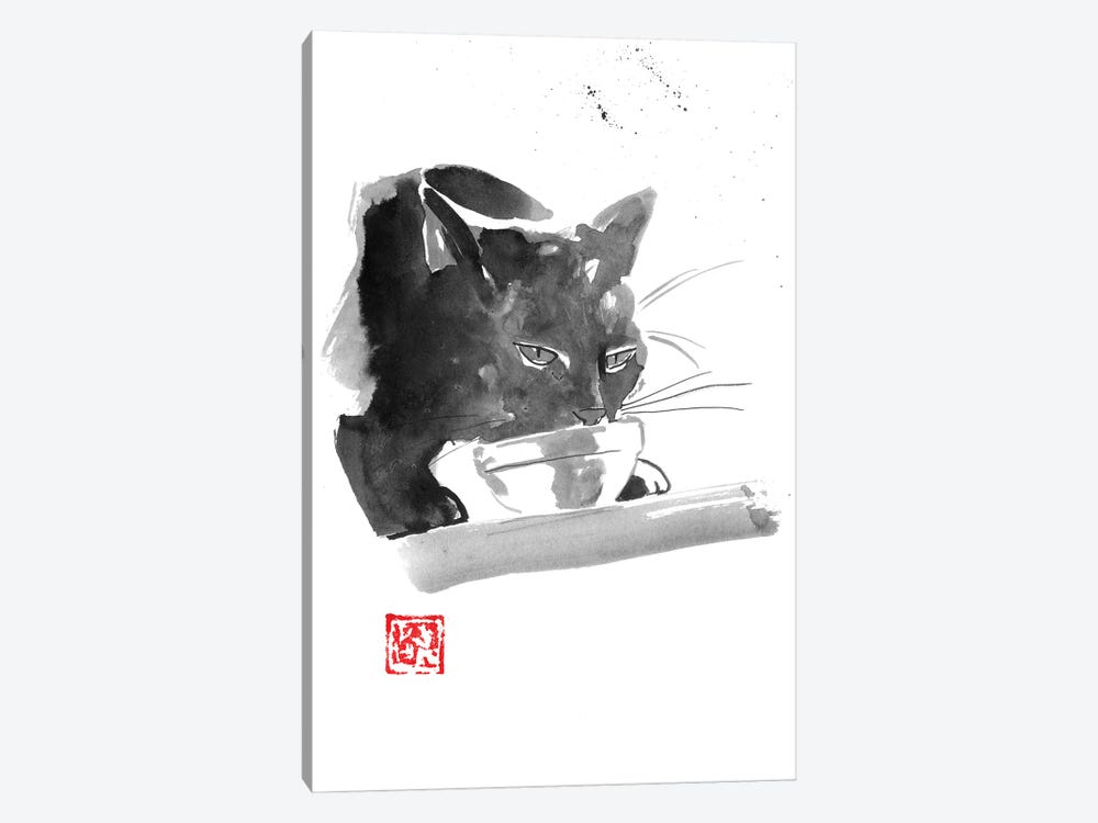 Drinking Cat by Péchane 1-piece Canvas Print