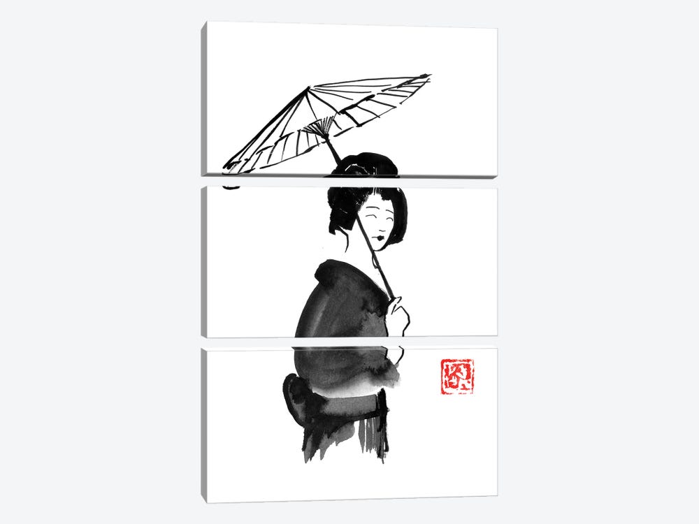 Geisha Umbrella by Péchane 3-piece Canvas Art Print
