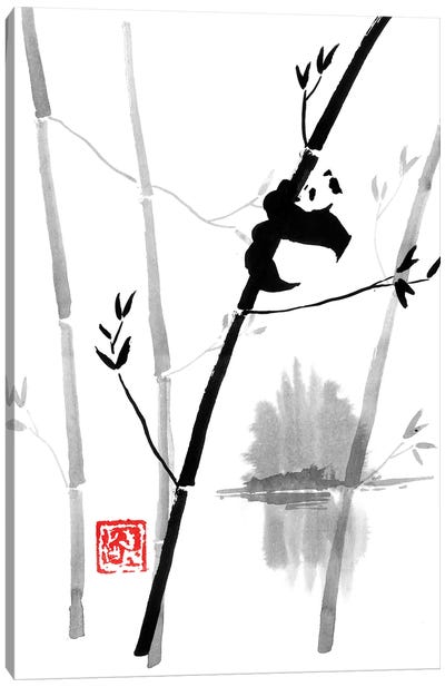 Panda In The Tree II Canvas Art Print - Bamboo Art