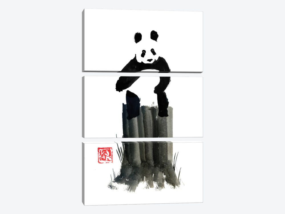 Panda On The Cut Tree by Péchane 3-piece Canvas Artwork