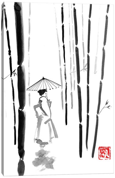 Geisha In Bamboo Forest Canvas Art Print - Japanese Culture