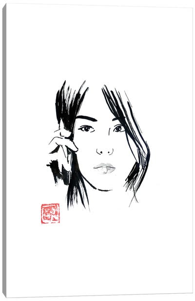 Chinese Woman Phoning Canvas Art Print - Chinese Décor
