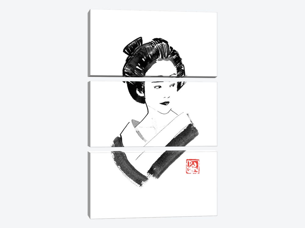 Watching Geisha by Péchane 3-piece Canvas Art Print