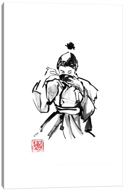 Boy Eating Rice Canvas Art Print - Asian Cuisine Art