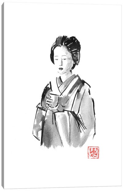Geisha Drinking Canvas Art Print - Asian Cuisine Art