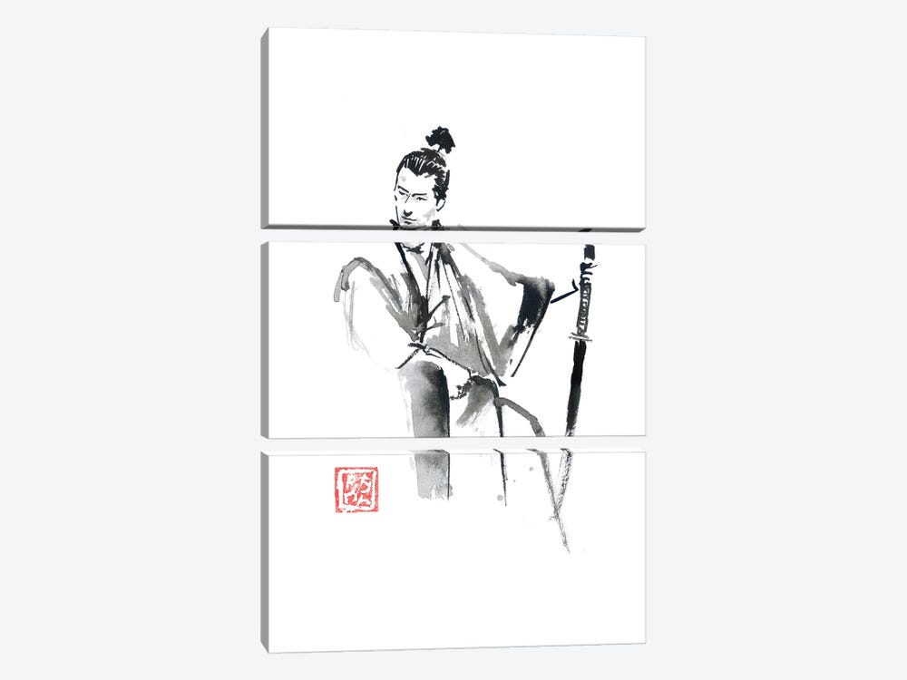 Seated Samurai by Péchane 3-piece Canvas Print