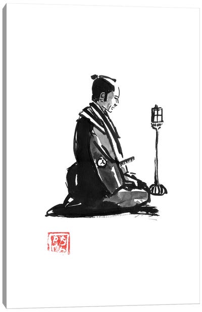 Praying Samurai Canvas Art Print - Buddhism Art