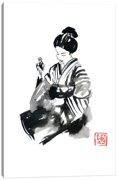 Sewing Geisha Canvas Art Print - Knitting & Sewing Art