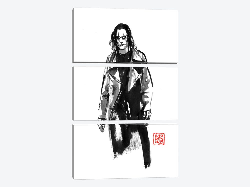 The Crow Walking by Péchane 3-piece Canvas Art Print