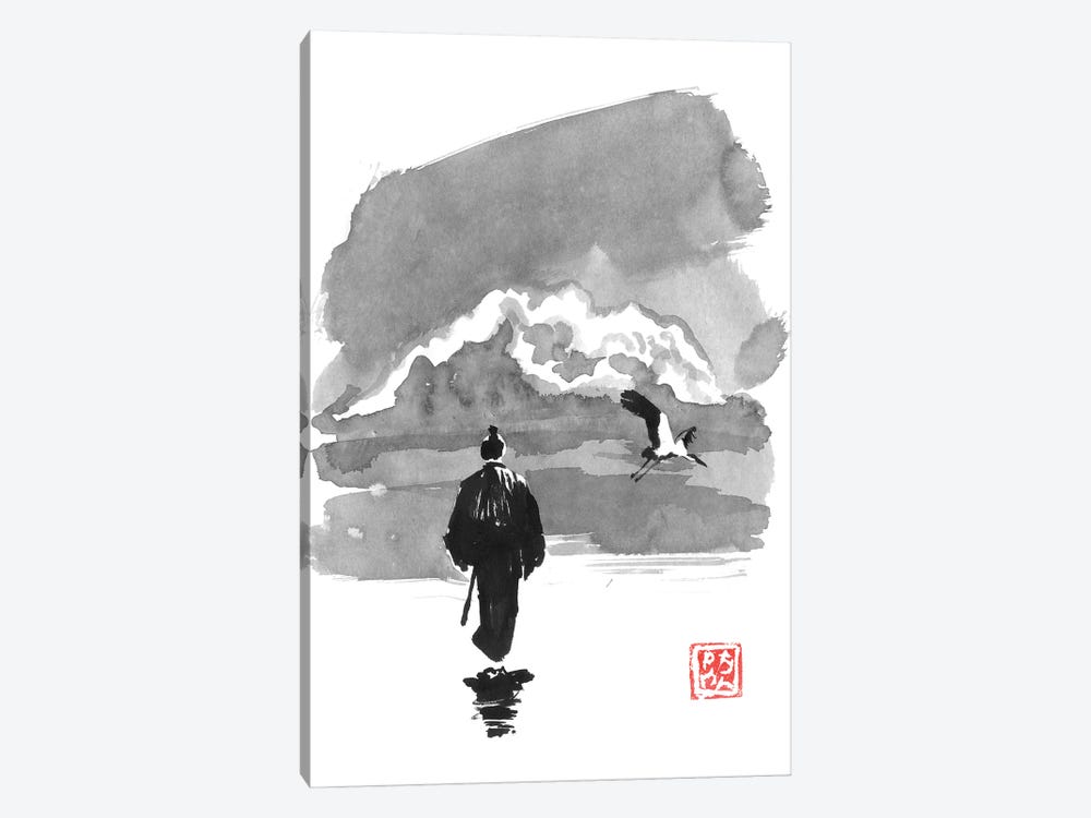 Samurai And Storke by Péchane 1-piece Canvas Art Print