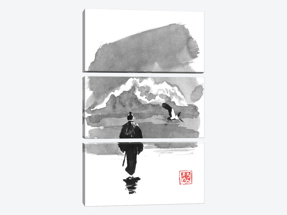 Samurai And Storke by Péchane 3-piece Canvas Art Print