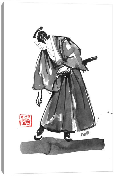 Samurai Checking His Zoori Canvas Art Print - Samurai Art