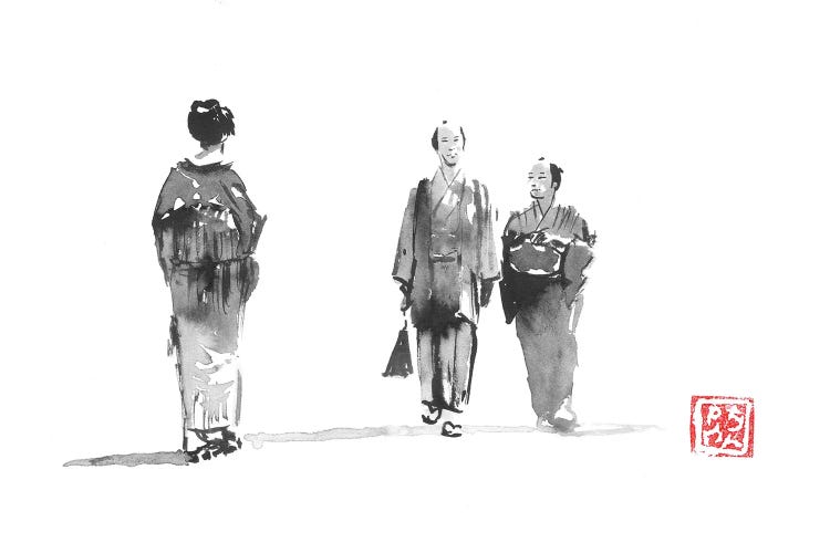 Two Men Crossing A Geisha