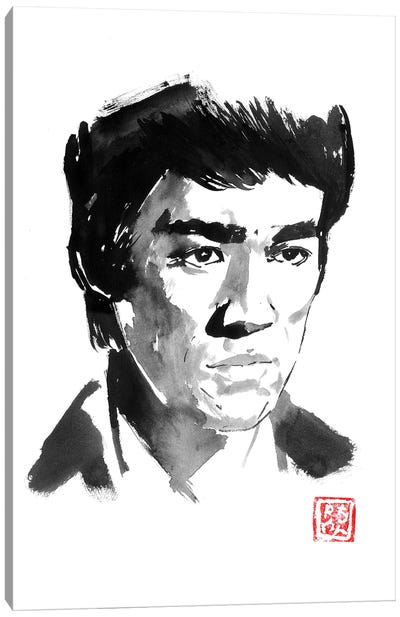 Bruce Lee Portrait Canvas Art Print - Black & White Minimalist Décor