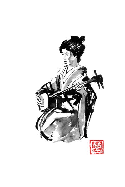 East Asian Culture: Geisha Playing Shamisen by Péchane
