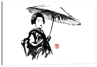 Geisha With Umbrella Canvas Art Print - Péchane