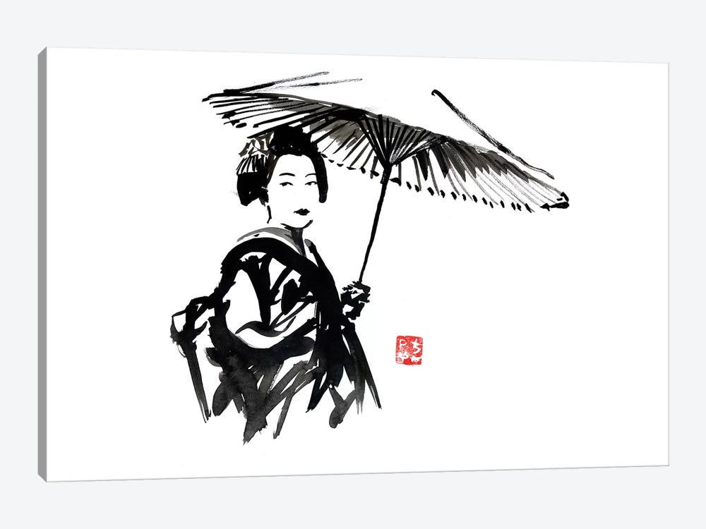 Geisha With Umbrella by Péchane 1-piece Canvas Art