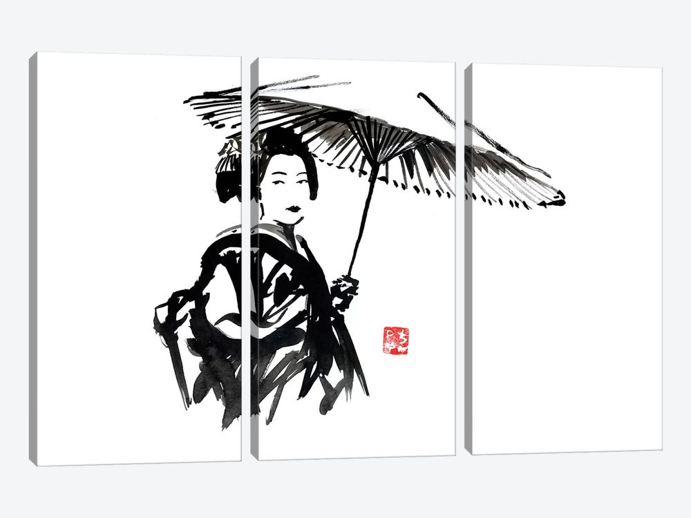 Geisha With Umbrella by Péchane 3-piece Canvas Art