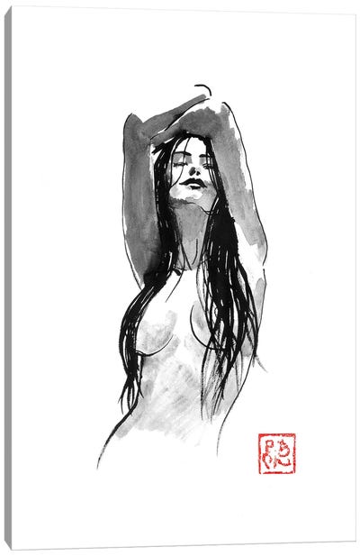 Long Hair Nude Canvas Art Print - Gray Art