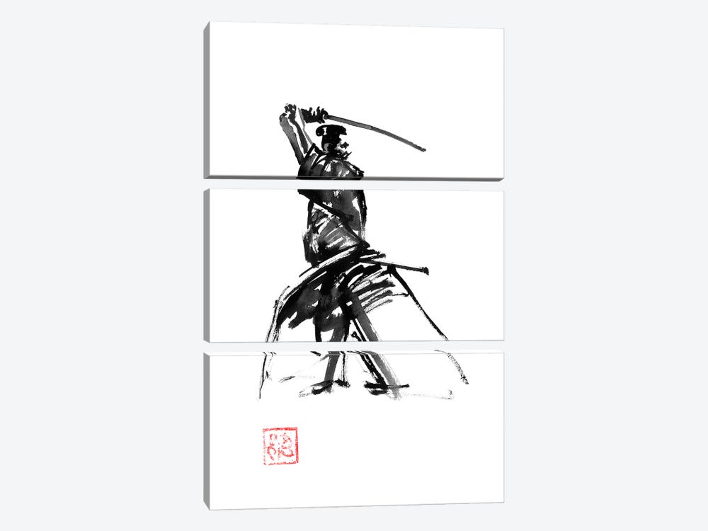 Samurai In Garde by Péchane 3-piece Canvas Art Print