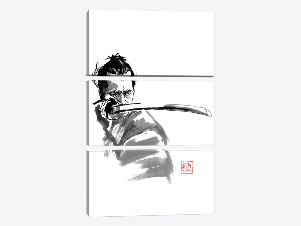 Samurai In Garde II by Péchane 3-piece Canvas Art Print
