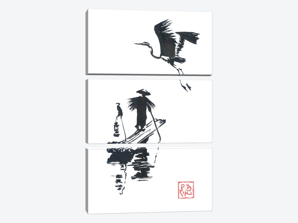 Fisherman And Stork by Péchane 3-piece Canvas Artwork
