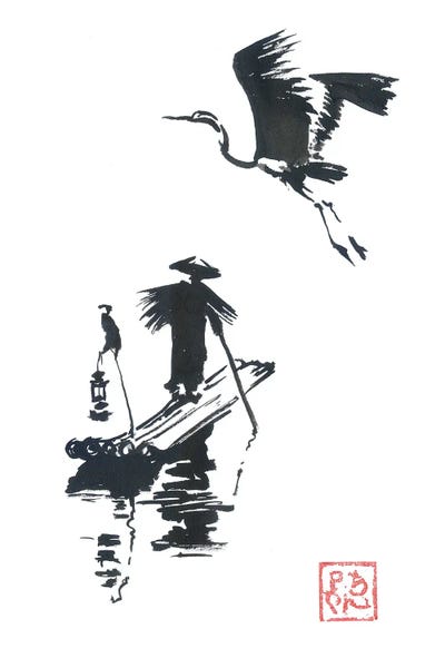 Storks: Fisherman And Stork by Péchane