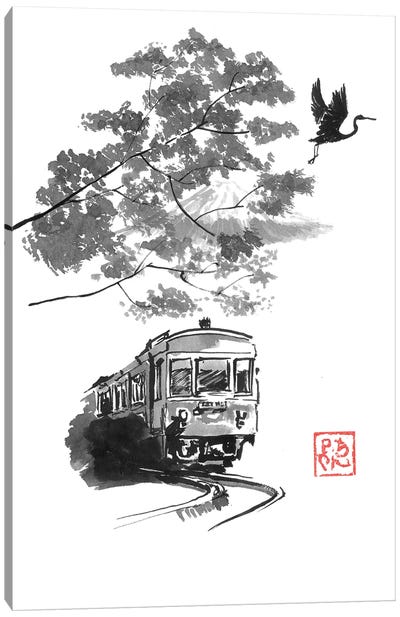 Train, Stork And Fuji Canvas Art Print - Péchane