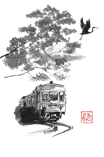 Storks: Train, Stork And Fuji by Péchane