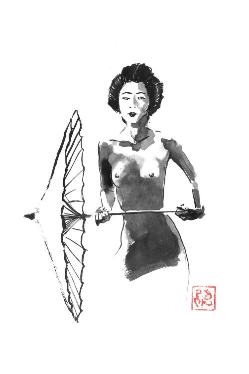 Nude Geisha And Umbrella