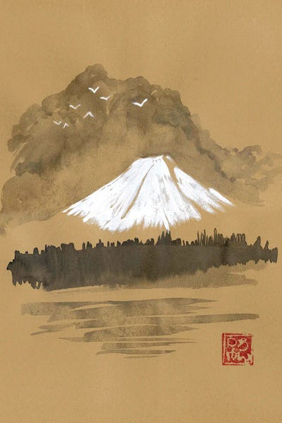 Japanese Minimalism: Fuji On Brown Paper by Péchane