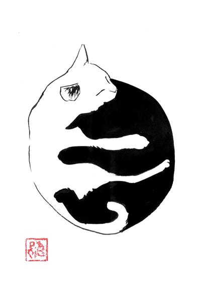 Black & White Drawings & Illustrations: Ying Yang Cat by Péchane