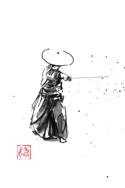 Black & White Drawings & Illustrations: Zan Cutting Samurai by Péchane
