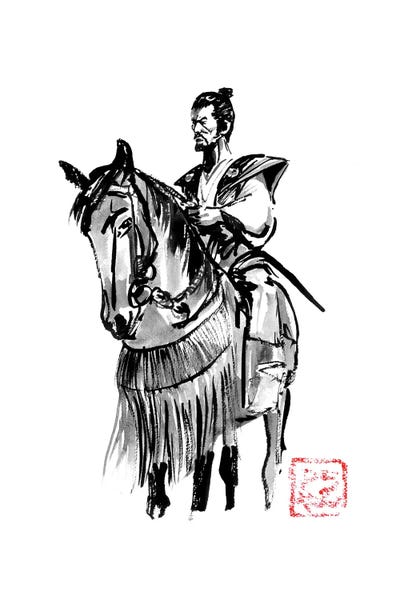 Black & White Drawings & Illustrations: Samurai On Big Horse by Péchane