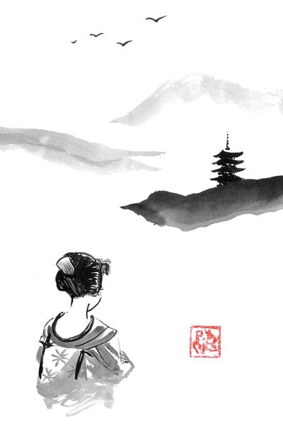 Péchane: Geisha Watching The Pagoda by Péchane